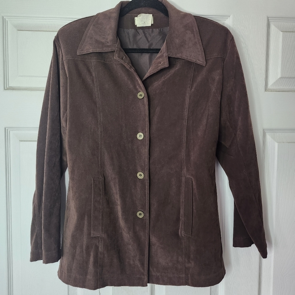VINTAGE CHOCOLATE BROWN SNAZZIE BLAZER JACKER BRASSY GOLD BUTTONS SIZE M - Picture 5 of 8